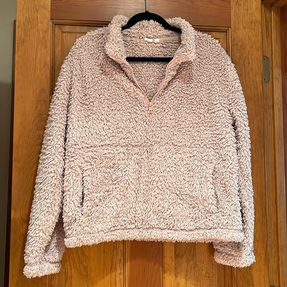 Gap Light Pink Sherpa Sweatshirt with half zip & pocket - Picture 1 of 4